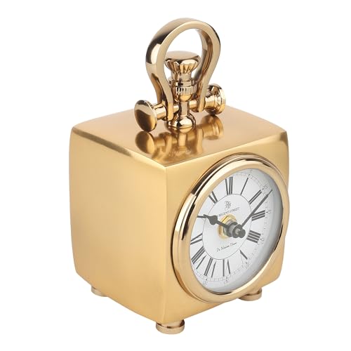Image of Decor de Maison Brings Handcrafted Chrono Cube Table Clock for Living Room, Bedroom, Study Table, Office Desk | Classic Non-Ticking Tabletop Battery Operated Analog Desk Clock in Gold (9x9x18cm)