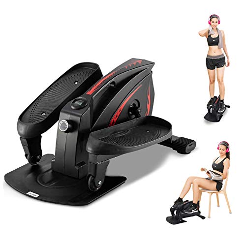 Under Desk Elliptical Machine, Mini Cycle Exercise Bike, Desk Elliptical Machine Trainer with Non-Slip Pedal, Display Monitor & Adjustable Resistance for Home Office Workout (Black)