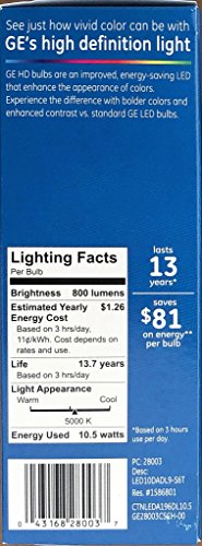Ge Refresh High Definition Led Bulb 10.5-Watt 5000K Energetic Daylight Dimmable A19 6-Pack #TOP2