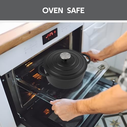 Image of Dutch Oven Enameled Cast Iron with Lid - Big Dual Handles - Oven Safe up to 500F - Classic Round Pot for Versatile Cooking (Matte Black(No Enameled, 4 QT)