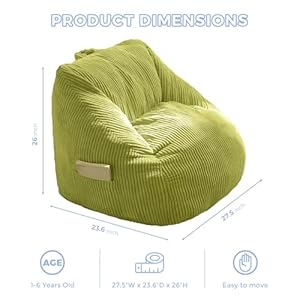 Maxyoyo kids bean bag chair bean bag couch with handle comfy toddler chair for boys and girls accent sofa chair with pocket for gaming reading relaxing green  urban country home decor