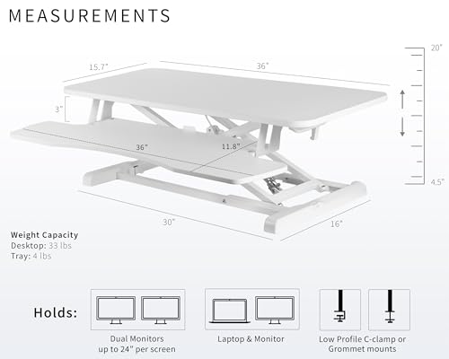 Image of VIVO 36 inch Desk Converter, K Series, Height Adjustable Sit to Stand Riser, Dual Monitor and Laptop Workstation with Wide Keyboard Tray, White, DESK-V036KW