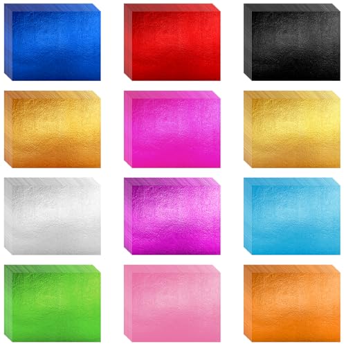 120 PCS Colorful Gold Leaf Sheets 12 Colors Foil Sheets for Crafts Shiny Multicolor Gold Leaf Sheet for DIY Crafts Art Decoration Bronzing Painting Nails Furniture