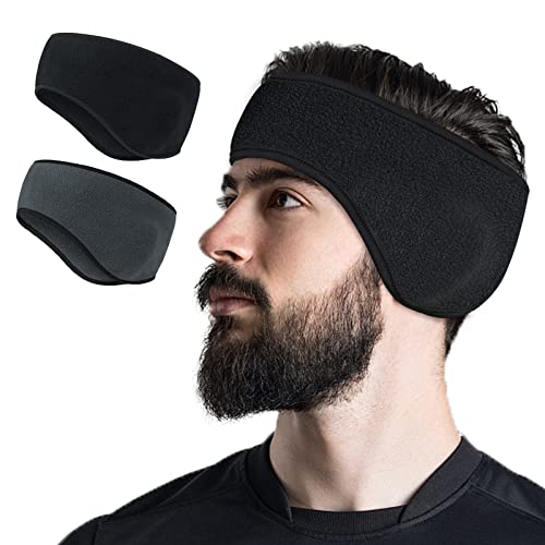 Winter Stirnband Sport,Telgoner Laufstirnband für Herren Damen,Ohrenwärmer Stirnbänder Dehnbar Sport Ohrenschützer Headband für Laufen, Joggen,Wandern, Fahrrad und Motorrad Fahren (Schwarz+Dunkelgrau)
