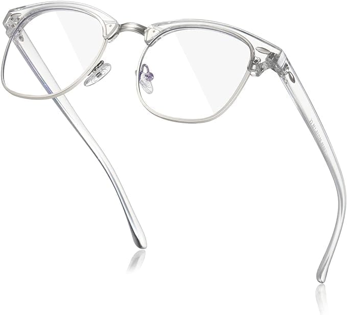 ZORATO Clubmaster Spectacles Eyeglass Blue Light Blocking Glasses Retro Semi Rimless UV400 Clear Lens Computer Eyewear (Silver Clear)