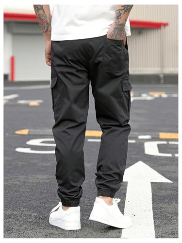 OYOANGLE Men's Cargo Jogger Pants Drawstring Waist Flap Pocket Tapered Outdoor Pants2