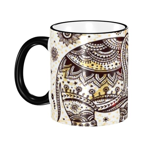 330ml 環境に優しいセラミックマグカップ ユニークなデザイン 美しく実用的(動物 ヴィンテージ インド ロータス エスニック ゾウ アフリカ 部族 カラーリング)