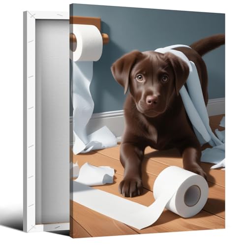 Funny chocolate labrador bathroom wall art brown labrador toilet paper
