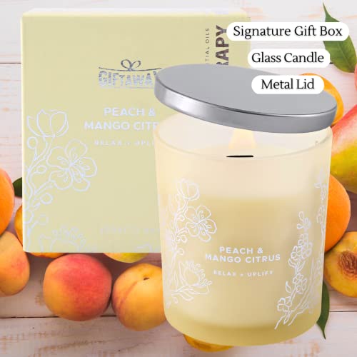 Peach Mango Citrus Scented Candles With Mandarin & Passion Fruit | Large Aromatherapy Candle | Highly Scented Soy Wood Wick Candles For Home | Natural Stress Relief Candles For Men & Women 10.6 Oz #TOP4