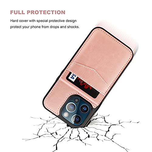 Image of KIHUWEY Compatible with iPhone 13 Pro Case Wallet with Credit Card Holder, Premium Leather Magnetic Clasp Kickstand Heavy Duty Protective Cover for iPhone 13 Pro 6.1 inch(Rose Gold)