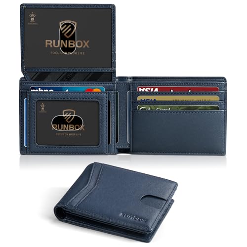 RUNBOX Wallet for Men Slim Rfid Leather 2 ID Window With Gift Box