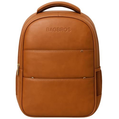 Image of Bagbros 30L Faux Leather Laptop Backpack for Men & Women - Premium Waterproof Anti-Theft Travel Bag with Multi-Pocket Organizer | Work, Gym, Office, College, School Use
