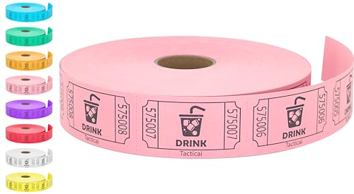 Tacticai 1000 Raffle Tickets, Drink, Pink (8 Color Selection), Single Roll for Events, Entry, Class Reward, Fundraiser & Prizes