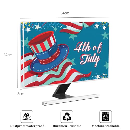 Image of 4th of July Monitor Dust Cover 22, 23, 24, 25 Inch American Flag Stars and Stripes Independence Day Panel Case Computer Screen Protective LCD /LED /HD Water Proof Computer Covers for Desktop PC