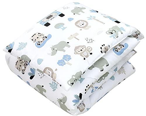 TupTam Set di Piumone Fantasia per Bambini Tutte le Stagioni Cuscino Piatto 2 pz., Zoo Blu, 135x100 cm