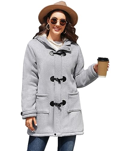 Yuson Girl Abrigos Mujer Invierno Chaqueta con Horn Botones Espesar Hoodie Abrigo Elegantes Sudaderas Mujer con Capucha Casual Jacket Cardigans Tops Cremallera Outwear con Bolsillos(Gris claro, L)