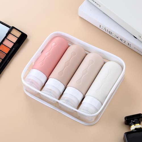 Image of Gemice Travel Bottles for Toiletries, Tsa Approved Travel 3oz Size Containers with Clear Bag, BPA Free Leak Proof Travel Tubs Refillable Liquid Travel Accessories for Cometic Shampoo Lotion (4 Pack)