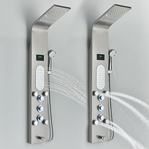 Sistema de Torre de Panel de Ducha de Acero Inoxidable con LED, Resistente al Agua y Rociador de Masaje en Cascada - Níquel Cepillado 8025, Dorado Cepillado 8004 miniatura 5