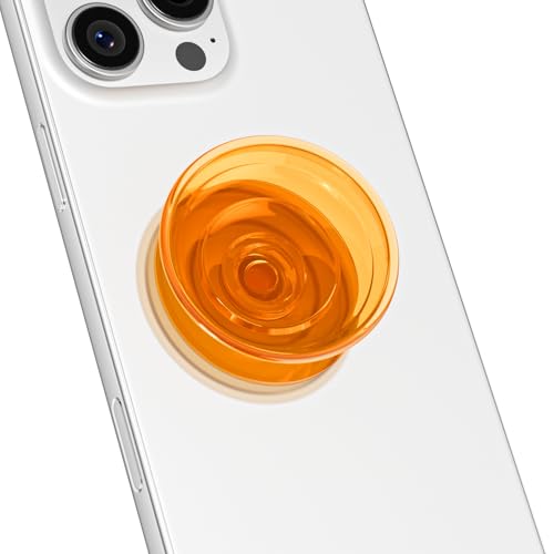 Svanove Adhesive Phone Grip Stand Cute Silicone Clear Stick on Phone Grip Holder Collapsible Kickstand for iPhone Samsung Pixel Slim Thin Transparent Sticky Phones Grips for Women Girls Orange