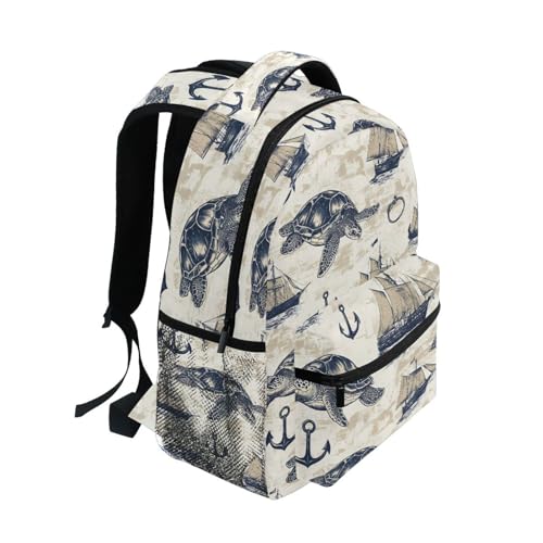 Sea Turtle Sailboat Anchor Backpack for School Boys Girls Adults Kids Bookbag Laptop Bag 15L2