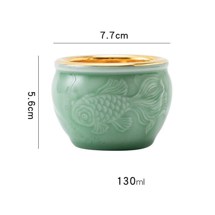 Tazas de té Pequeñas Taza de té dorada celadón, taza degustación, tazón personal, juego cerámica Gongfu, lujo vintage Taza de té de Kungfu(B)