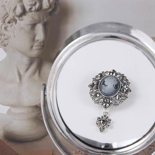 Image of Brooch Pins 2PCS Vintage Cameo Brooch Pins Women Crystal Pendant Brooches Alloy Rhinestones Brooch Flower Brooch Fashion Jewelry Clothing Accessories