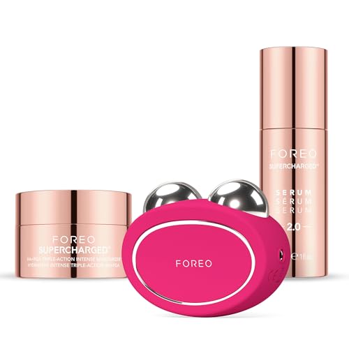 FOREO Set BEAR 2 Masajeador facial reafirmante + SÉRUM SUPERCHARGED 2.0 30 ml + Crema hidratante intensa de triple acción HA+PGA SUPERCHARGED 50 ml - Microcorrientes facial - Skincare