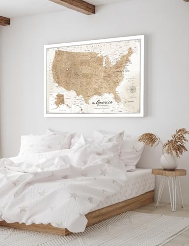 Image of IPIC - USA Map Canvas Painting for Wall Decor, Pinnable World Board to Mark Travels, Oversize World Travel Map Print for Home, Office, Study, and RV, Ready to Hang