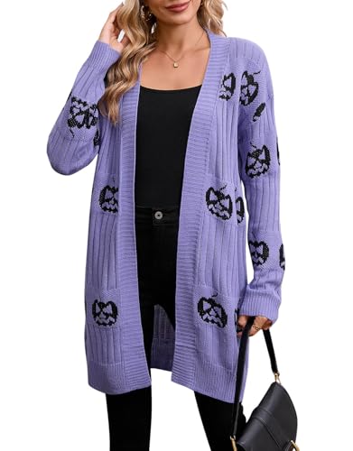 Image of Alsol Lamesa Women's Long Sleeve Cute Cardigan Sweaters V Neck Open Front Ribbed Knit Heart Sweater Coat