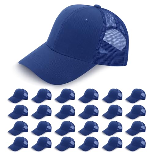 Image of ZH 24 Pack Blank Mesh Trucker Hats, Bulk Baseball Caps Adjustable for Men and Women, Wholesale Plain Snapback Caps