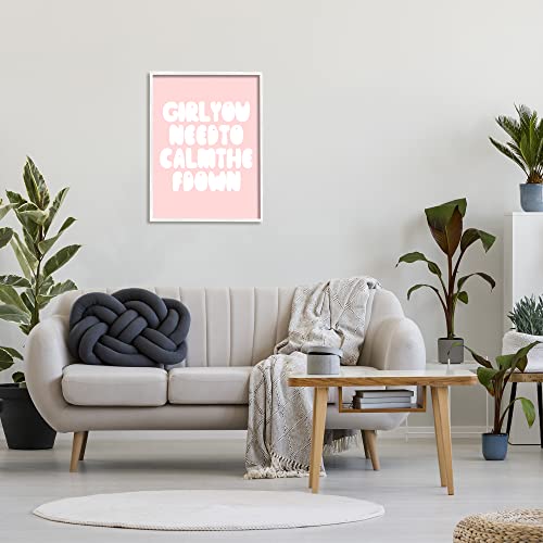 Stupell Industries Girl Calm The F Down Funny Phrase Pink, Designed by Daphne Polselli White Framed Wall Art, 24 x 302