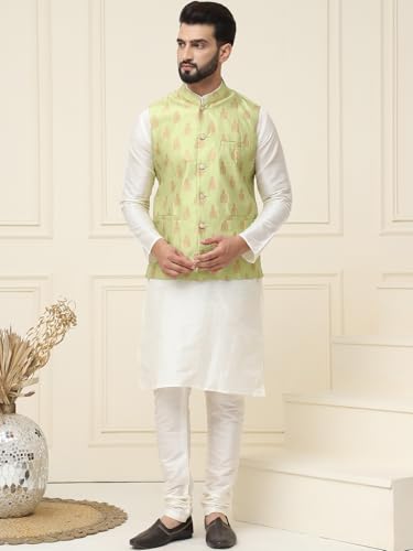 Image of SOJANYA (Since 1958 Men's Silk Blend Kurta Pyjama With Nehrujacket Set
