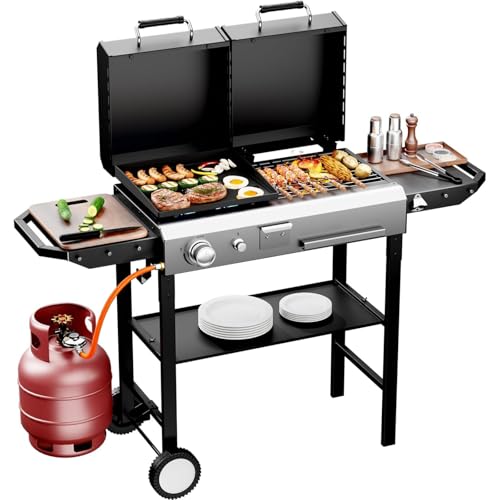 Outopee 2-in-1 Propane Gas Grill & Charcoal Grill Combo with Lid