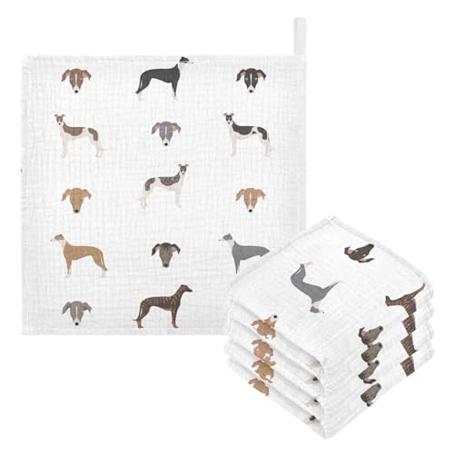 Image of vvfelixl Baby Muslin Washcloths English Greyhound Dogs Baby Burp Cloths Cotton Baby Face Towel for Newborn Infants Boys Girls Soft and Absorbent 11.8 X 11.8 in, 3 Pack