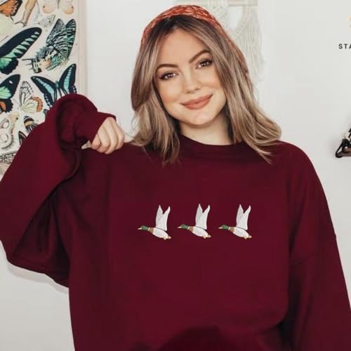 Embroidered Duck Sweatshirt,Animal Lover Sweatshirt,Embroidery Hoodie Crewneck,Embroidered Gift,Unisex White2