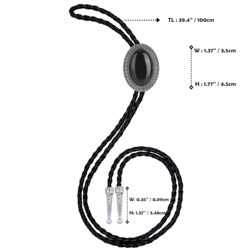 Image of Vintage Western Cowboy Rodeo Black Agate Bolo Tie for Men Women