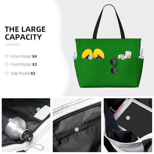 Large Beach Bags Water-resistant Sandproof - dark-green Cute Beach Tote Bags for Women with Zipper3