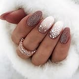 Christmas Press On Nails Medium Square Fake Nails Snowflake Design False Nails Glue On Nails Style (Style 4)
