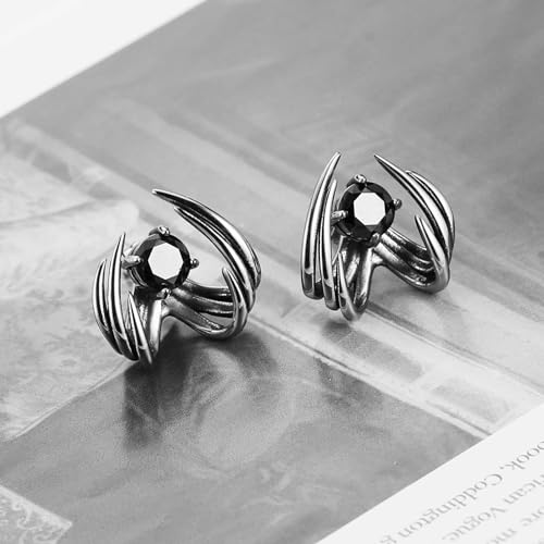 HZMAN Spike Stud Earring for Men Women Stainless Steel Retro Gothic Punk Detachable Sharp Claws with Black Crystal Earring Jewelry Gift3