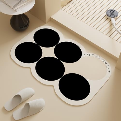 Alfombra Baño Diatomita 60X90Cm Negro Secado Rapido, Agua Súper Absorbente Alfombrilla De Baño Antideslizantes,Suave Y Acogedora