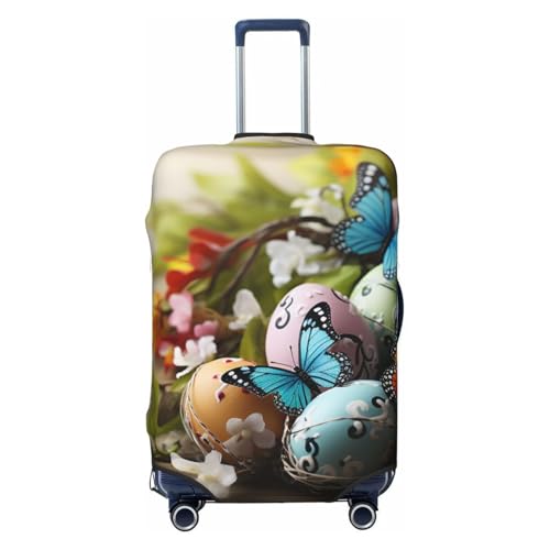 Easter Eggs with Butterfly Luggage Cover for Suitcase Tsa Approved, Spandex Stretch Suitcase Protector Washable Baggage Covers Travel Luggage Sleeve Large Suit Case Cover Fit 18-32 Inch