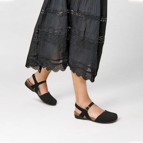 Image of PARTY Closed Toe Sandals Women, Barefoot Arch Support Flat Sandals for Office Work and Travel with Comfortable Cork Footbed