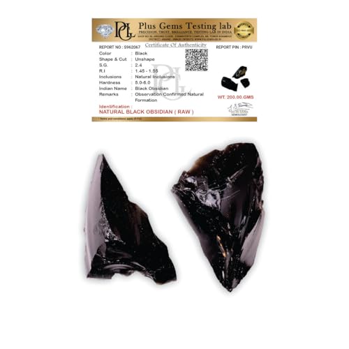 Image of Certified Black Obsidian Raw Stone 200 Gm (2-4 Pcs) Authenticity Certificate | Natural Healing Crystal Showpiece for Protection & Grounding | Decorative Crystals for Home Decor Living Room & Office