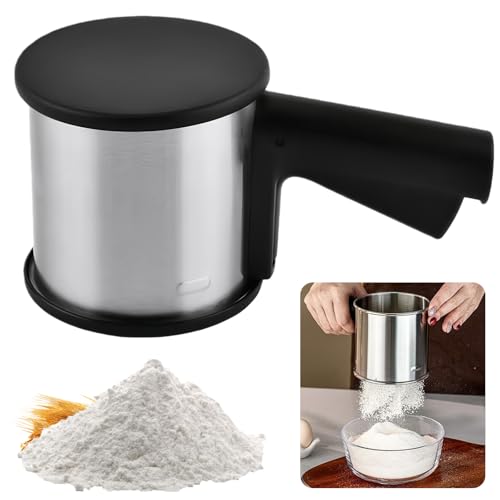 Puderzuckerstreuer mit feinmaschigem Edelstahlfilter Mehlsieb Edelstahl Puderzuckermühle Mehlstreuer Zuckerstreuer Staubzuckermühle für Puderzucker Mehl Zucker Zimt Gewürzpulver
