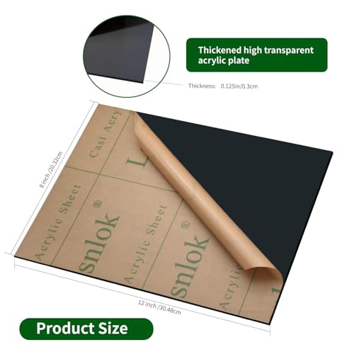 Image of Lesnlok Black Transparent Acrylic Sheet 1 /8 inch Thick 3mm 2 Pieces 8 x 12 Black Clear Plexiglass Sheet for Sign,Craft,Painting,Laser Cutting,DIY Display Projects