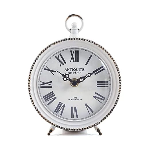 NIKKY HOME Vintage Table Clock with Handle, Shelf Desk Top Clock Battery Operated Rustic Design, Chic Home Decor for Fireplace Mantel, Desktop, Countertop, Distressed White
