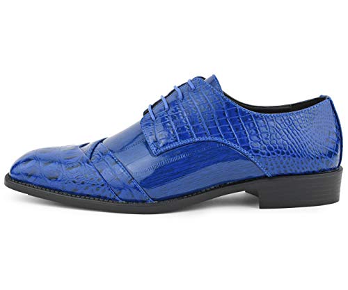 Image of Bolano Bandit Men's Alligator Print Cap-Toe Oxford Dress Shoes | Formal lace-up oxfords with alligator print, folded croc detailing and cap toe for tuxedo and dress wear
