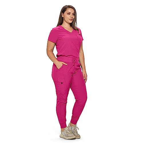 Image of Monarch Uniforms Slim Fit Stretchy Scrubs Women's Jogger Scrub Set Slim Jogger Scrubs with Tuck-In Top for Women