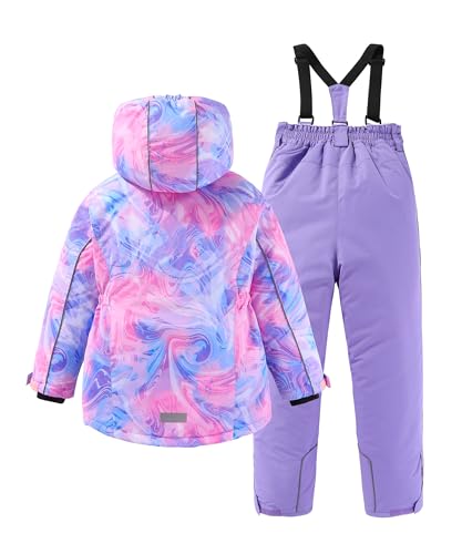 M2C Girls Thicken Warm Hooded Striped Ski Snowsuit Jacket & Pants2