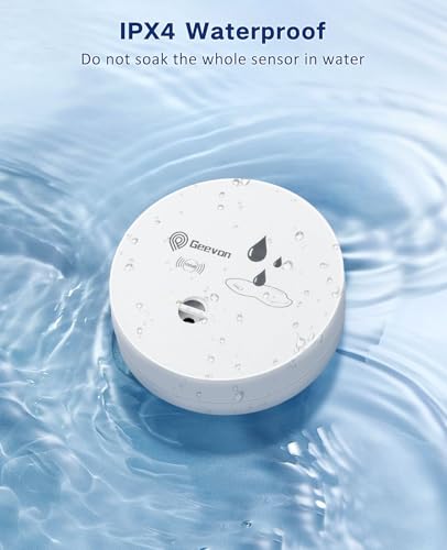 Geevon Wassermelder Wasseralarm2 Stück, 100dB Wasserwarner, Wassersensor Alarm, Batteriebetrieben für Keller, Badezimmer, Waschküche, Küchen, Garagen und Dachböden (Lieferung mit Batterie)
